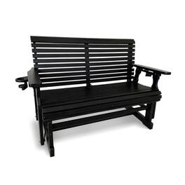 Fortune Candy - HDPE Patio Glider w/Cupholders, Poly Lumber Weather-Resistant Outdoor Glider Bench, for Patio, Porch, Yard (2-Seater) - Black