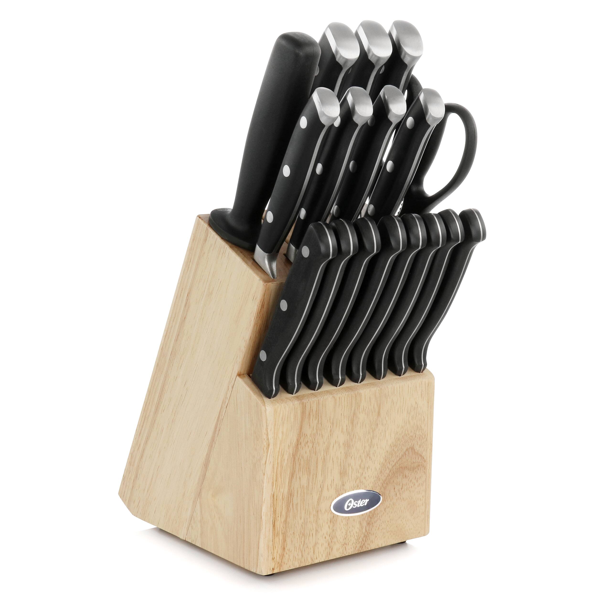 Alt View 2. Oster - Oster Ginley 18 Piece Stainless Steel Cutlery Set in Black with Pinewood Block - Black.