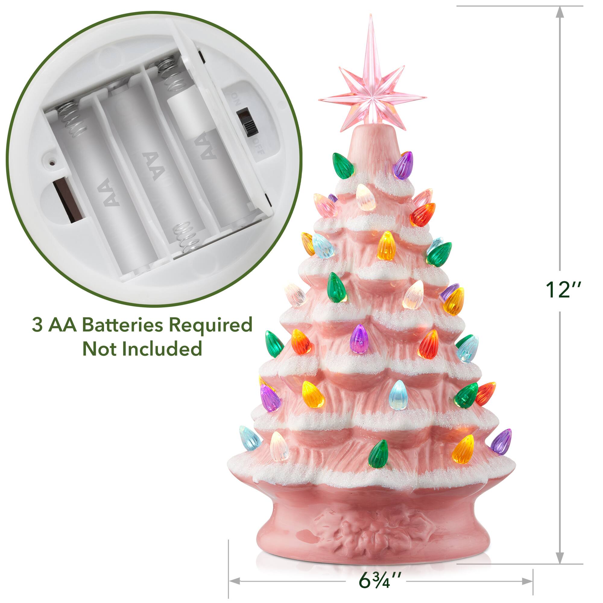 NO AA OFF AA AA 1000  
3 AA Batteries Required Not Included  
12" 6 3/4"