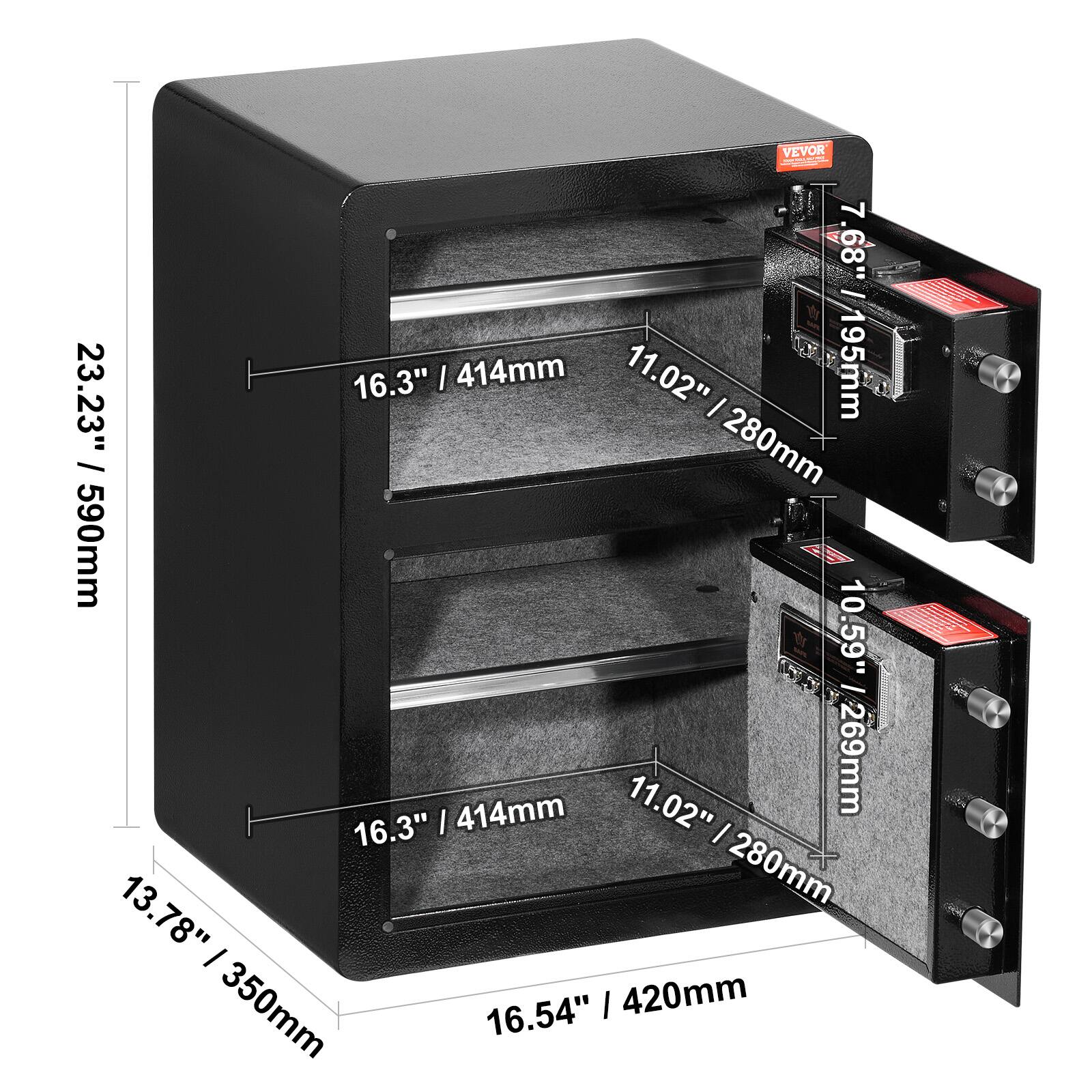 VEVOR 7.68" W 23.23" 16.3" / 414mm 11.02" / 195mm / 280mm 590mm X 10.59" / 414mm 11.02" / 269mm 16.3" / 280mm 13.78" / 350mm 16.54" / 420mm