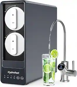 Hydrofast - UB200D 800 GPD Tankless Reverse Osmosis System 9-Stage Filtration Under-Sink Water Filter Smart LED Faucet & TDS Display - Dark Gray