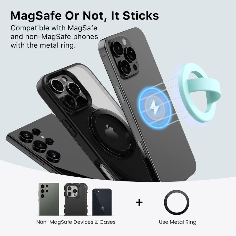 MagSafe Or Not, It Sticks

Compatible with MagSafe and non-MagSafe phones with the metal ring.

Non-MagSafe Devices & Cases + Use Metal Ring