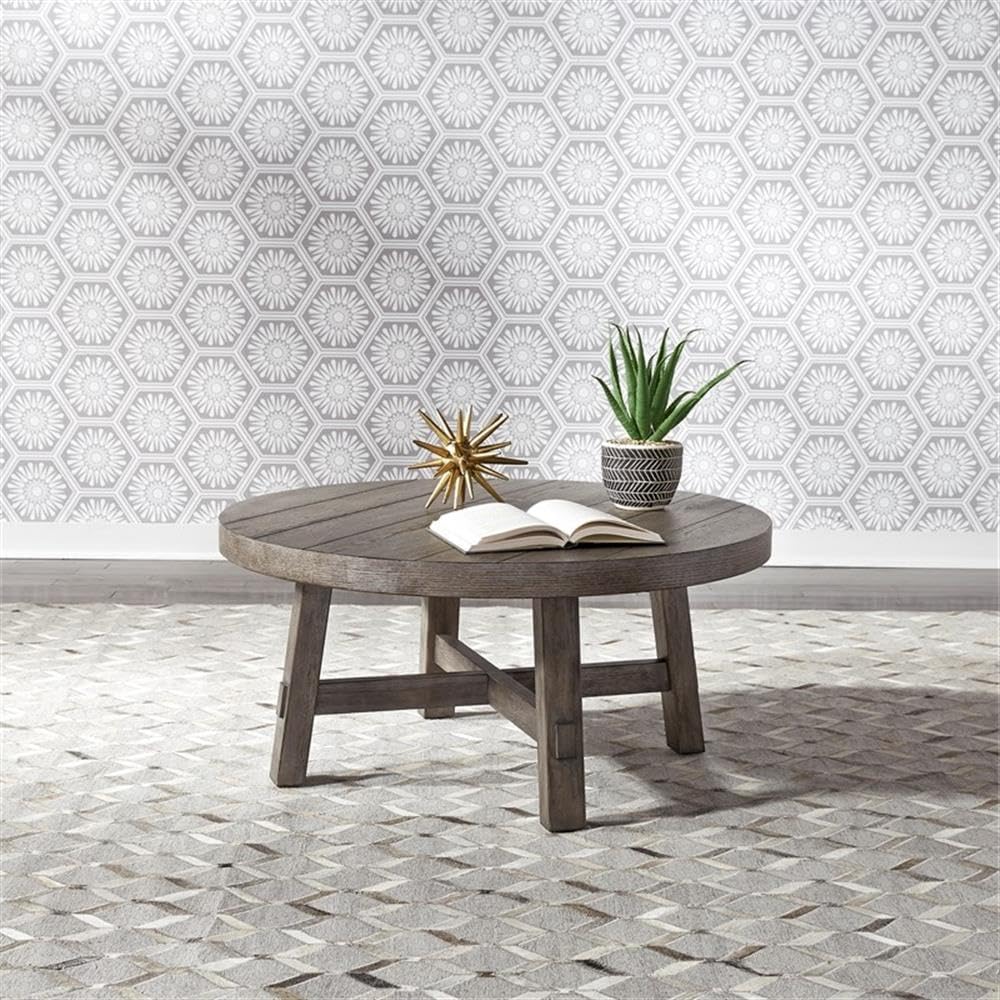 Alt View 5. Liberty Furniture Industries - Splay Leg Round Cocktail Table Dusty Charcoal w/ Heavy Distressing - Gray.