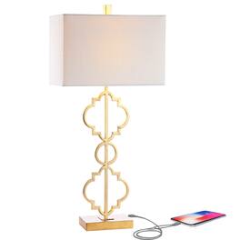Jonathan Y - Selina 32" Iron Ogee Trellis Modern LED USB Table Lamp - Gold Painting
