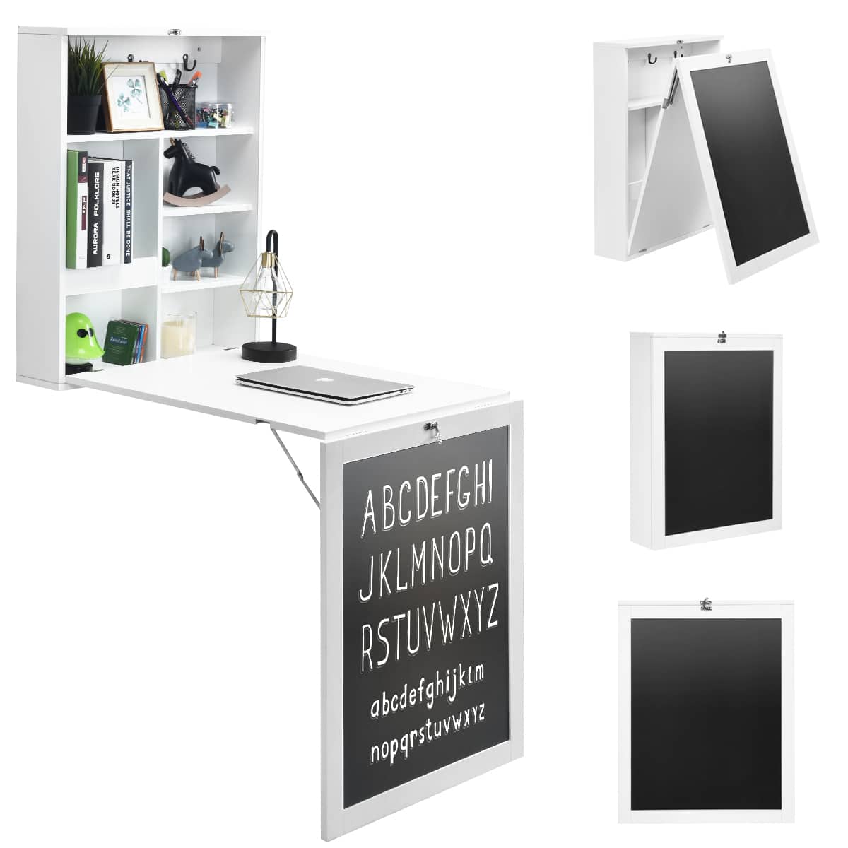 Costway - Wall Mounted Table Fold Out Convertible Desk with A Blackboard/Chalkboard - White price history on PriceWatchPro