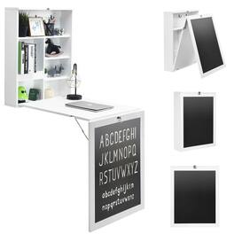 Costway - Wall Mounted Table Fold Out Convertible Desk with A Blackboard/Chalkboard - White