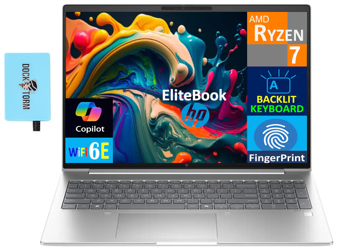- DOCK TORM
- EliteBook
- AMD Ryzen 7
- BACKLIT KEYBOARD
- Copilot
- WiFi 6E
- FingerPrint