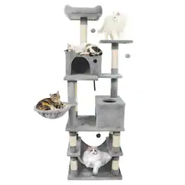 Kadyn - 66-Inch Tall Multi-Level Cat Tower with Two Condos and Sisal Posts, Light - Gray