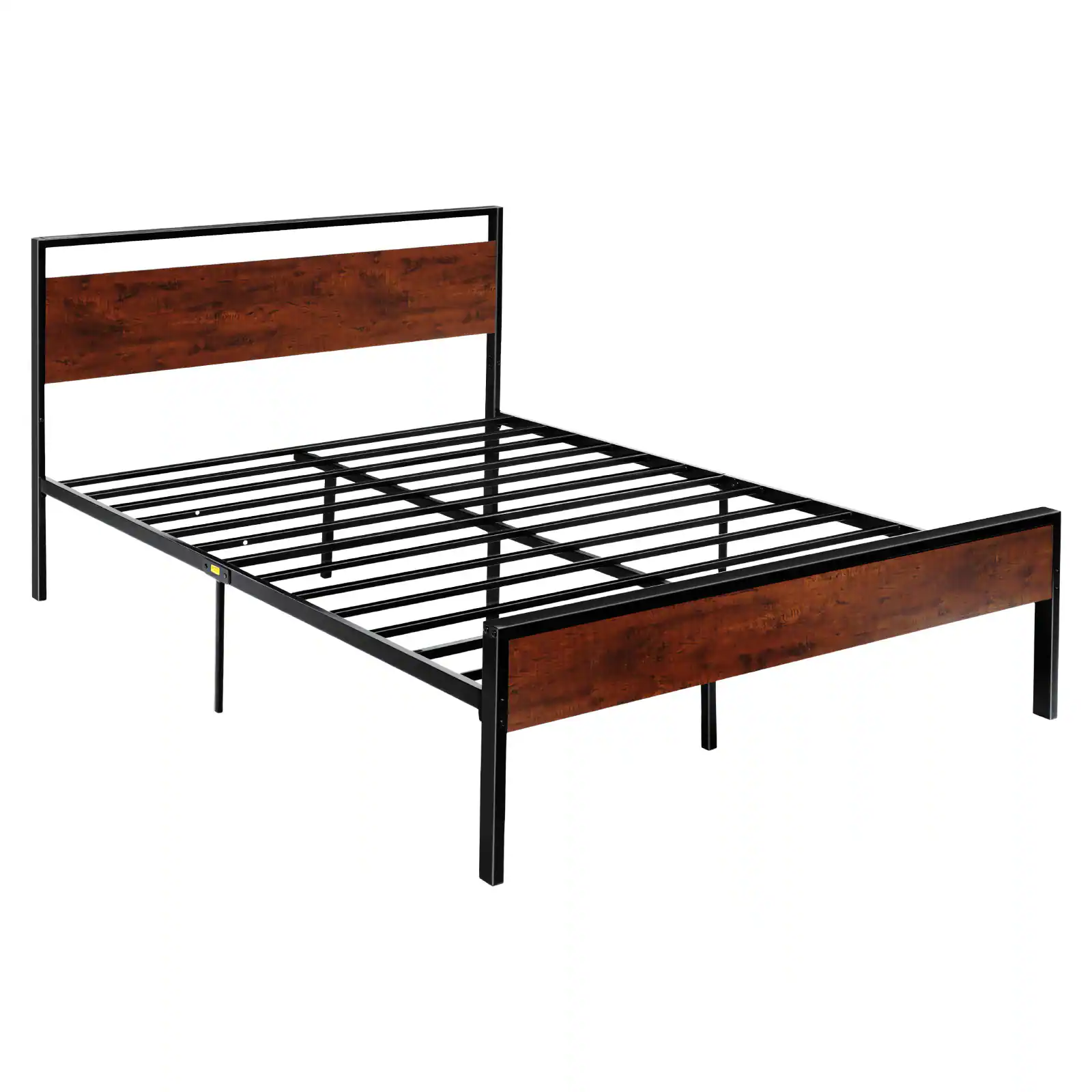 Front. VEVOR - Queen Size Bed Frame,14 in Black Metal Platform Bed Frame with Retro Brown Wooden Headboard and Footboard,Large Storage - Brown.
