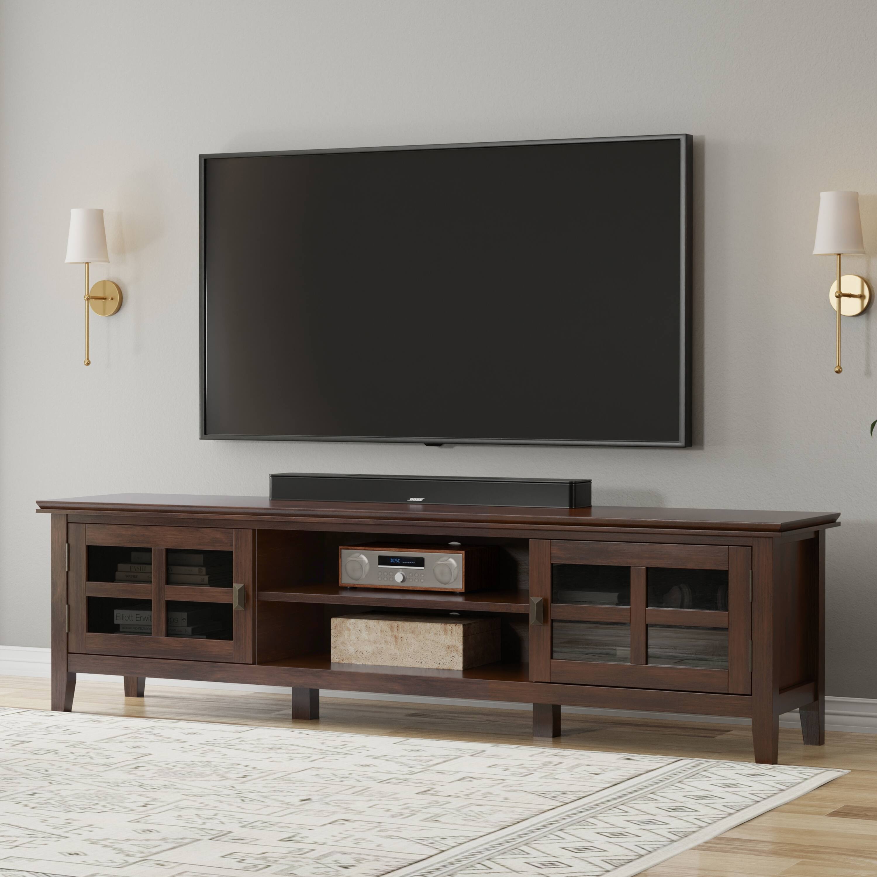 Angle. Simpli Home - Artisan SOLID WOOD 72 inch Wide Transitional TV Media Stand in Russet Brown For TVs up to 80 inches - Russet Brown.