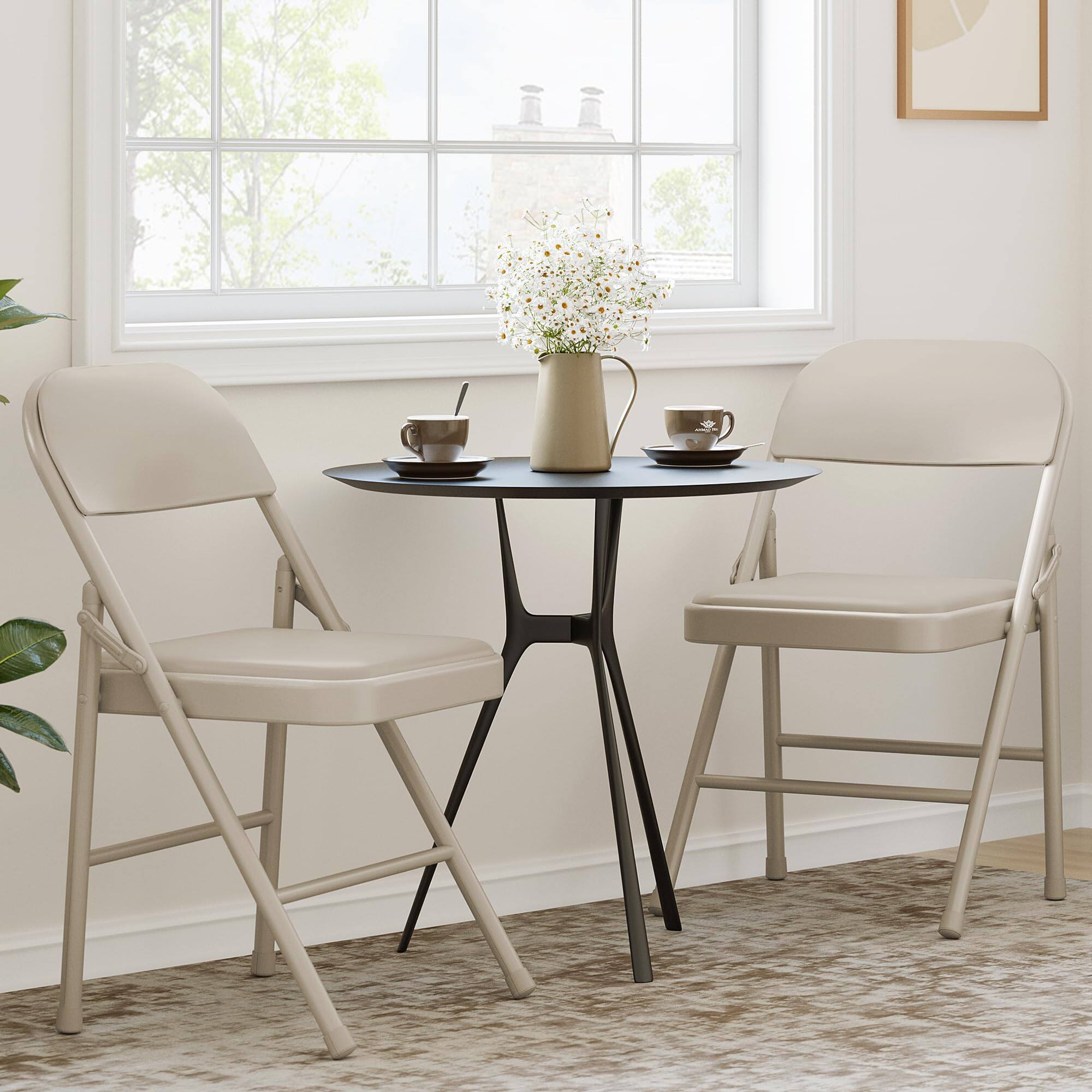 Alt View 2. Jojoka - 4 Pack Folding Chairs with Padded Cushions, Padded Foldable Chair Hold Up to 350 Pounds - Beige.