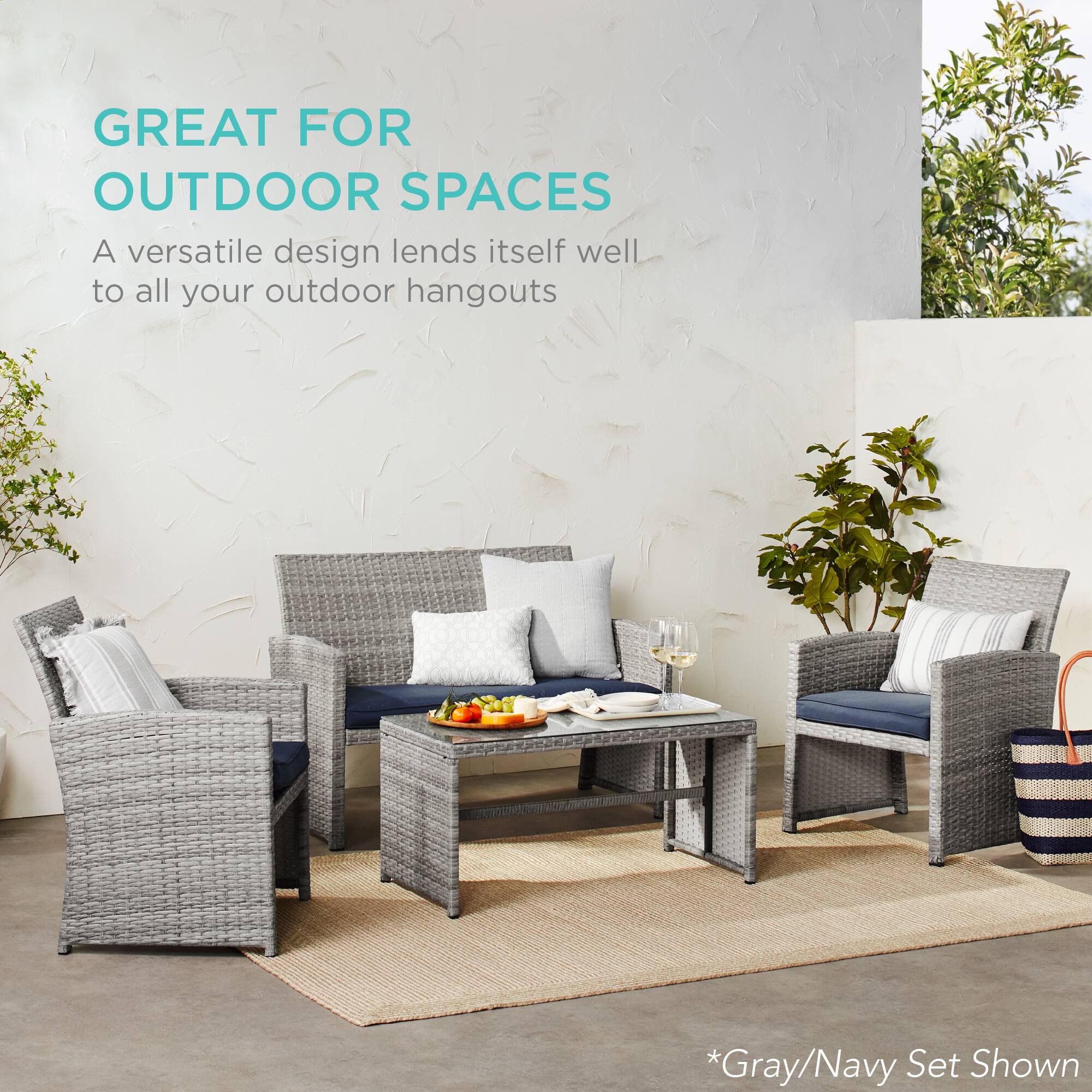 GREAT FOR OUTDOOR SPACES  
A versatile design lends itself well to all your outdoor hangouts  

*Gray/Navy Set Shown