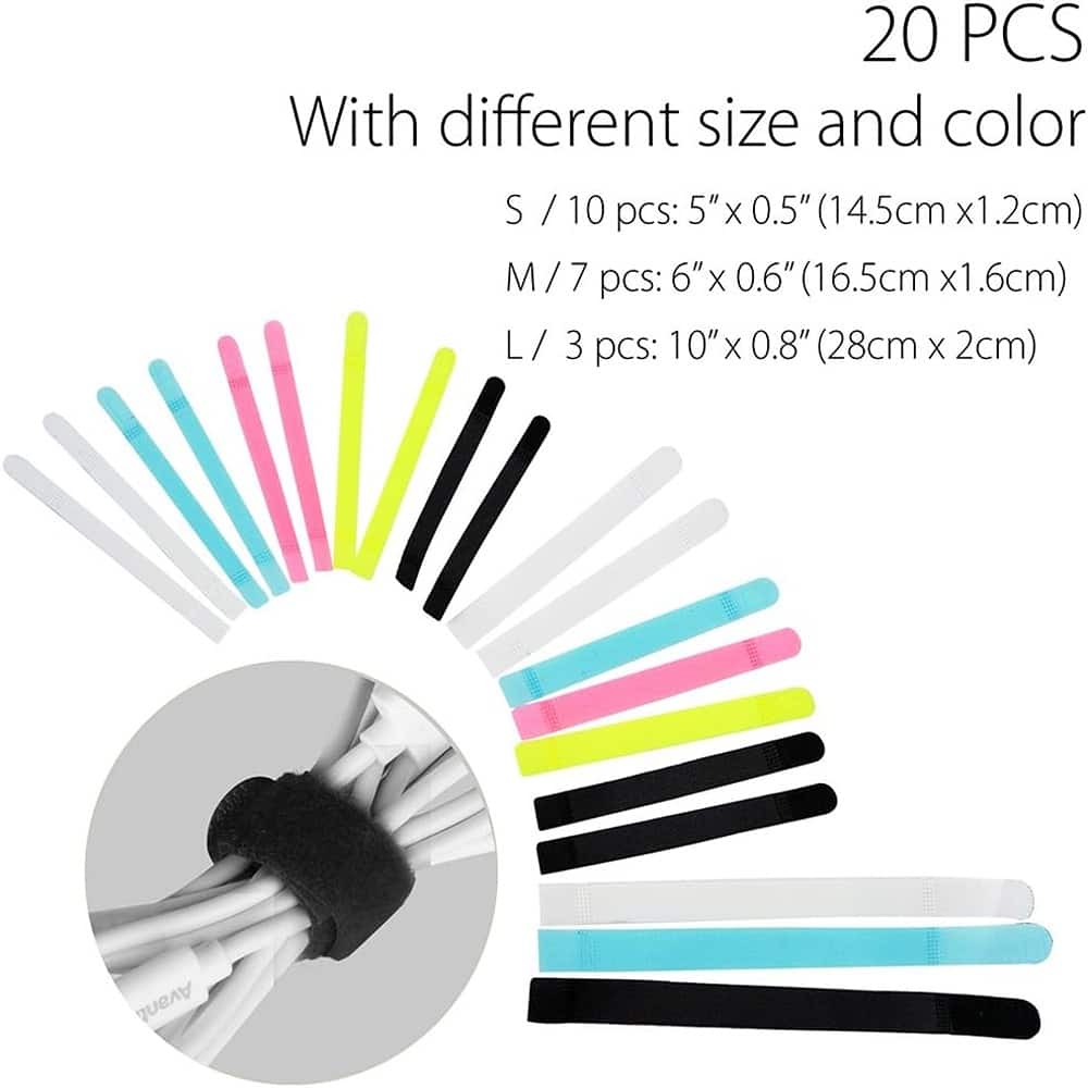 THIRSTY TURTLE - 20-Pack Reusable Cord Organizers, Cable Ties for Electronics & Headphones (Assorted)