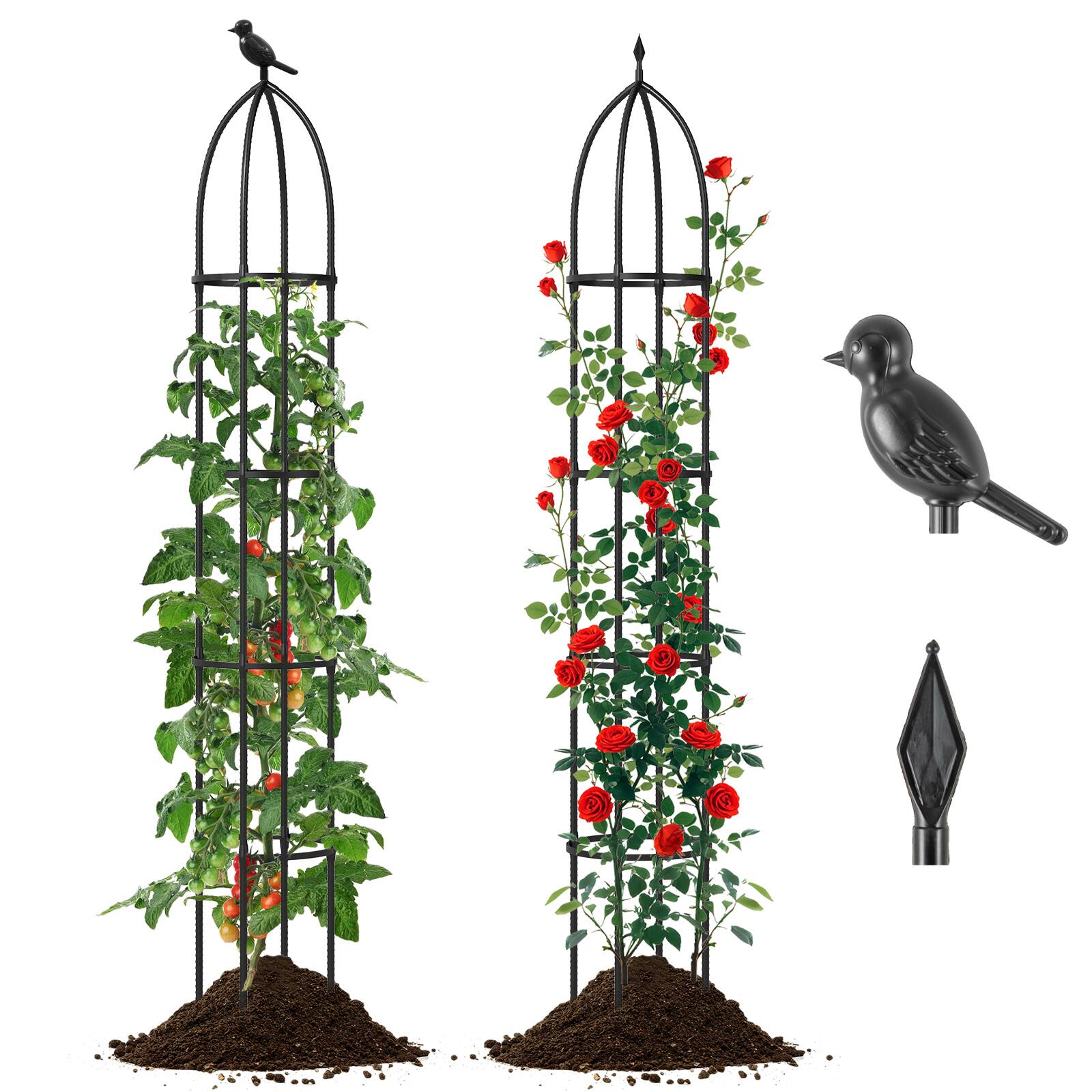 Front. Gymax - Gymax 2-Pack Garden Obelisk Trellis for Climbing Plants Rustproof PE-Coated Metal Flower Trellis - Black.