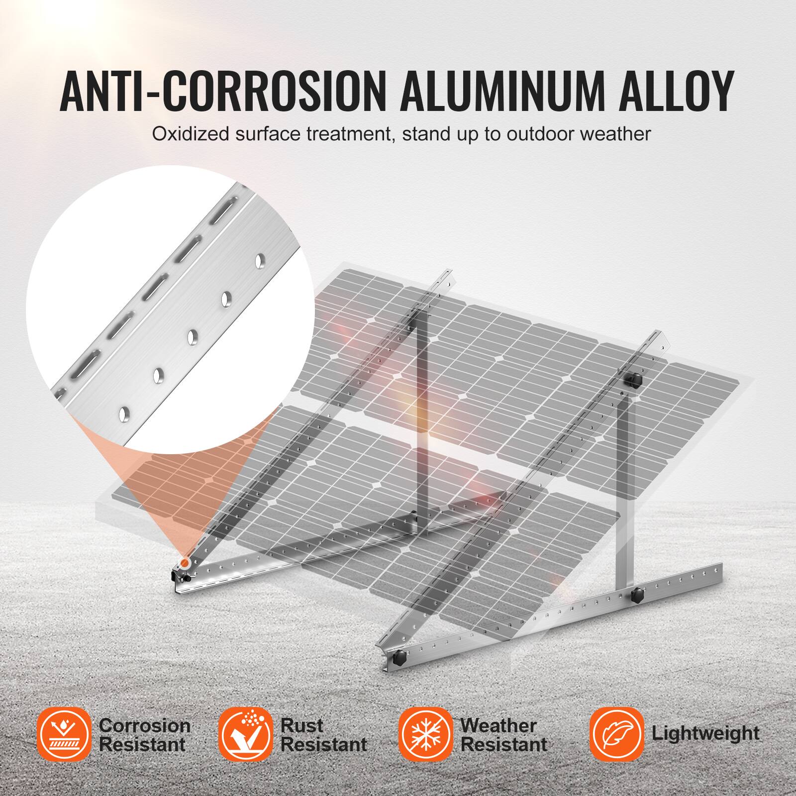 ANTI-CORROSION ALUMINUM ALLOY  
Oxidized surface treatment, stand up to outdoor weather  

- Corrosion Resistant  
- Rust Resistant  
- Weather Resistant  
- Lightweight