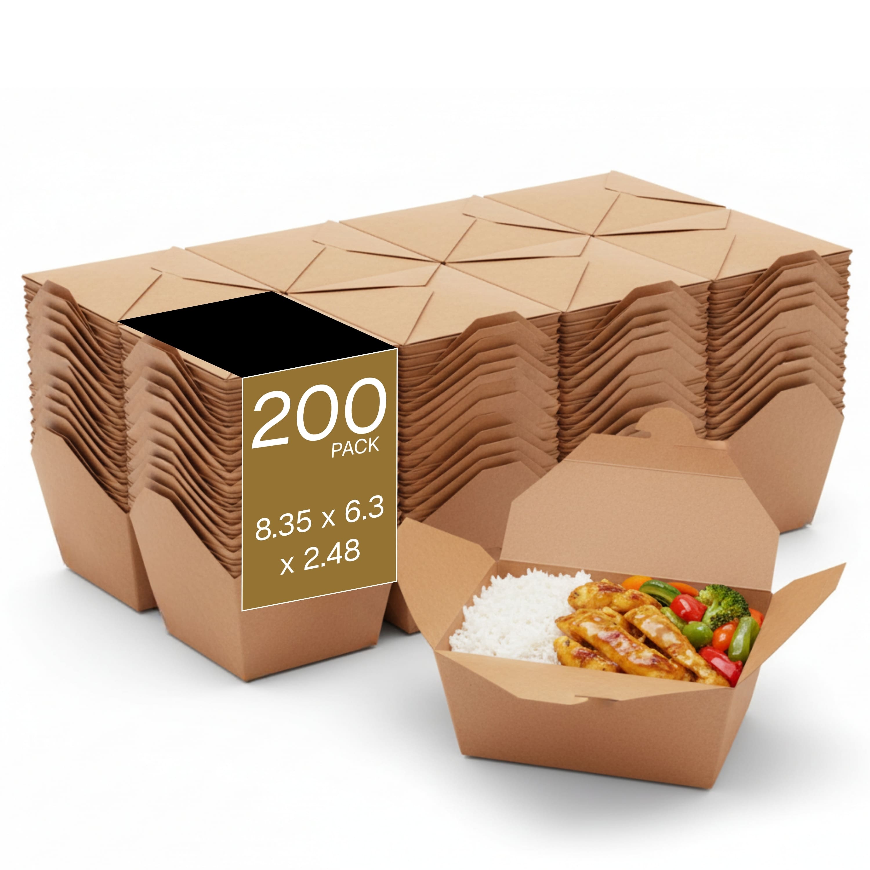 Eco Harmony Products - Kraft Paper Take-Out Boxes, Bio Box, 8.4" x 6.3" x 2.5", 200-Pack - Tan