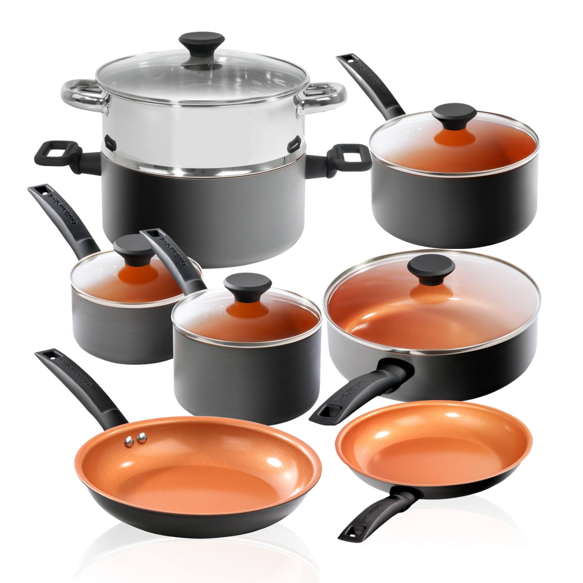 Front. Gotham Steel - Gotham Steel Pro Premier Hard Anodized 13 Piece Nonstick Cookware Set - Black.