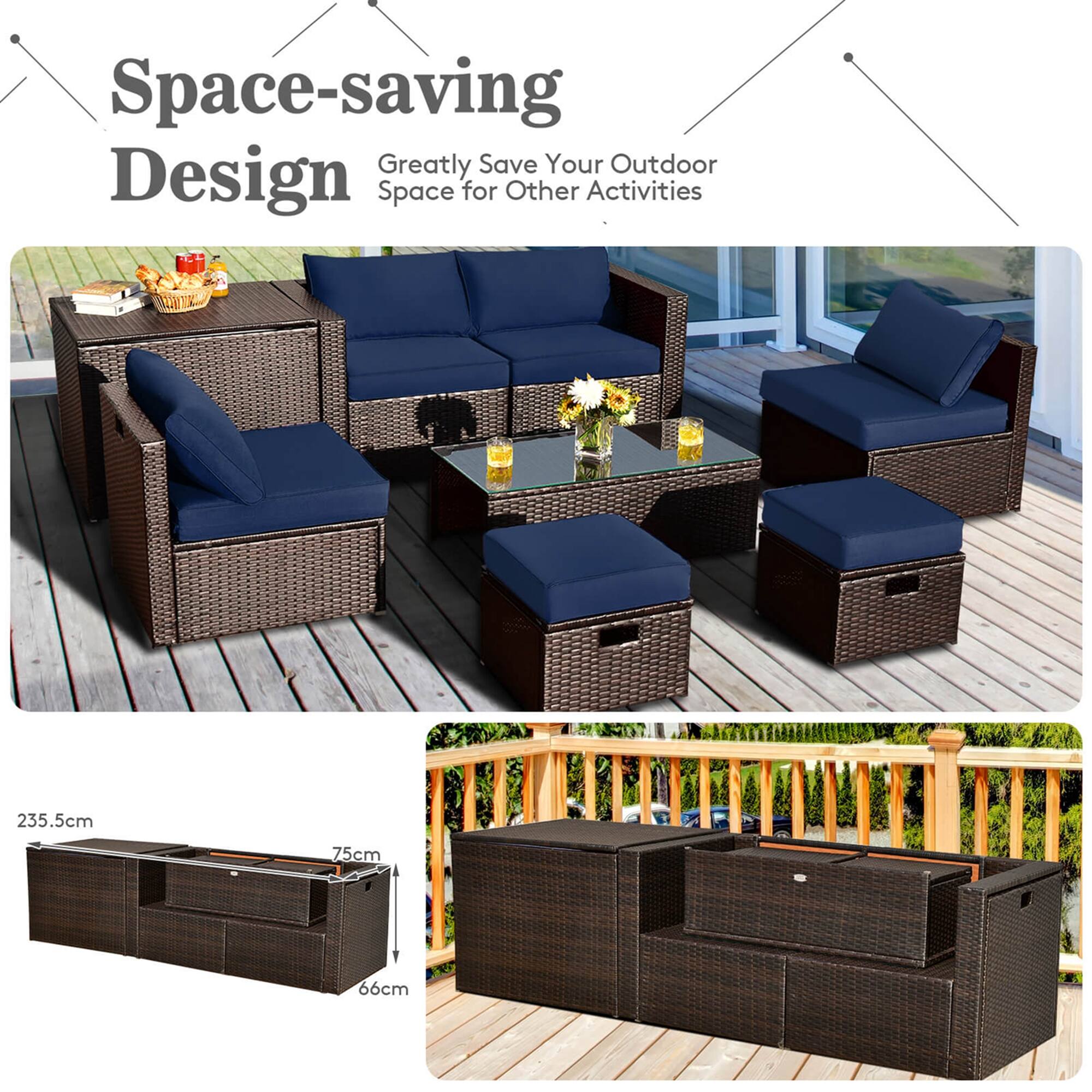Space-saving Design  
Greatly Save Your Outdoor Space for Other Activities  

235.5cm  
75cm  
66cm