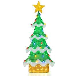 Gymax - 4.3 ft Tall Lighted Christmas Tree w/34 Colorful Strawberry Bulbs LED Lights - Green, Yellow