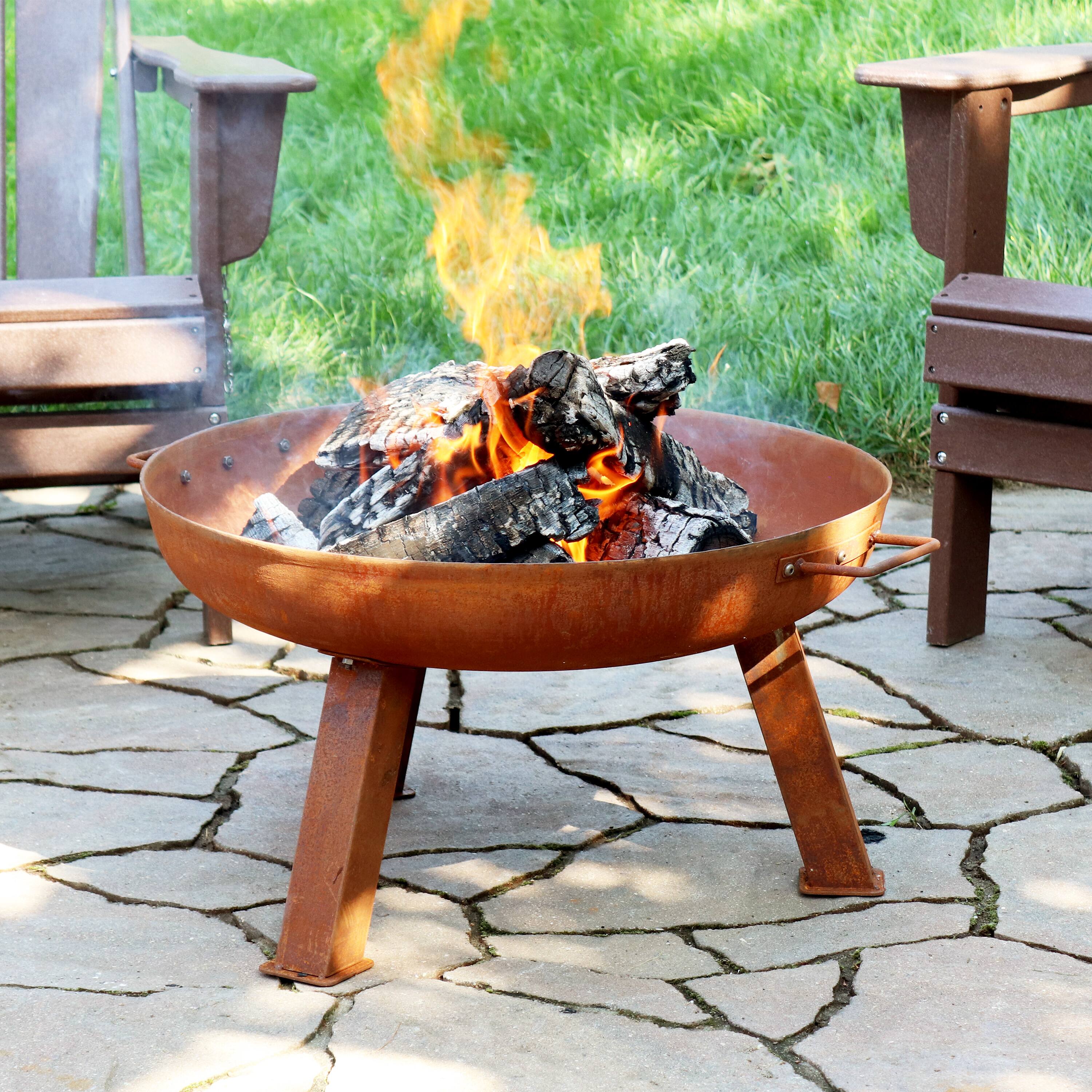 Alt View 1. Sunnydaze - 24 in Small Rustic Cast Iron Fire Pit Bowl with Stand - Rust.
