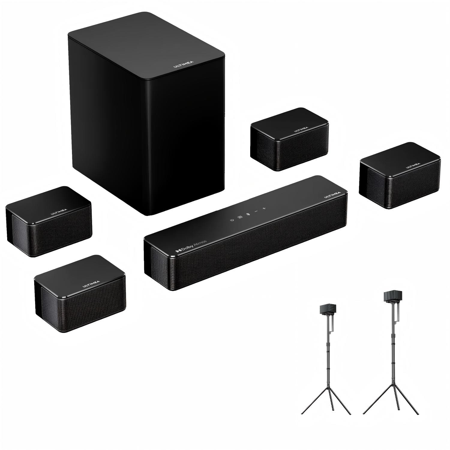 Ultimea - Poseidon D80 Boom 7.1 Channel Sound bar with Dolby Atmos, Surround sound system + Steady 310 Speaker Stand - Black