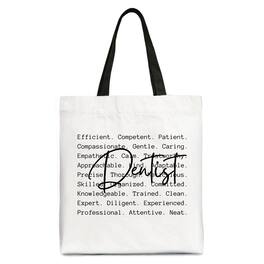 OrnamentallyYou - Dentist Definition Canvas Tote Bag, Dental Appreciation Words Gift Shopper - White Black