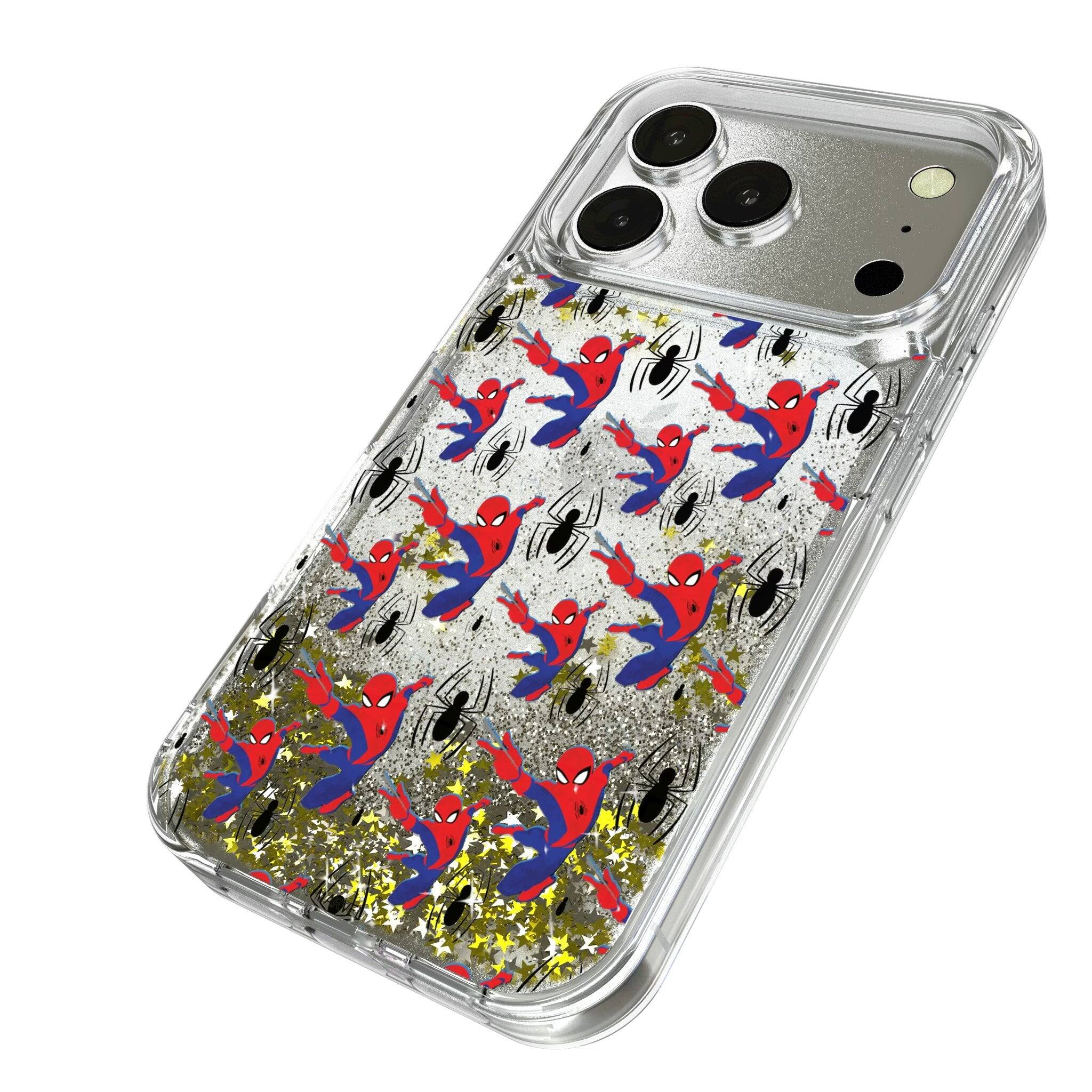 Angle. Keyscaper - Marvel Pattern Glitter Phone Case - Apple iPhone 17 Pro Max - Spider-Man.
