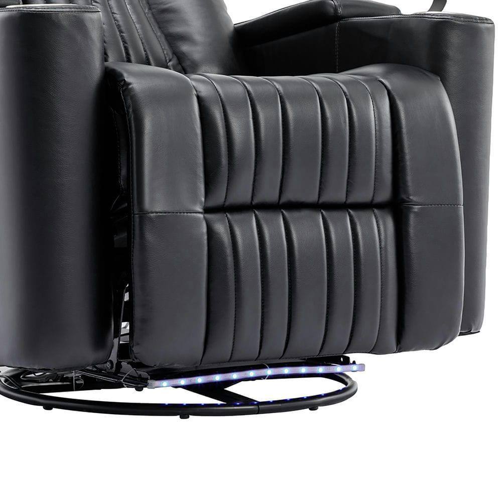 Alt View 8. Kadyn - 270° Power Swivel Home Theater Recliner with Arm Storage, LED Strip, Cup Holder, Tray Table & Phone Holder - Black.