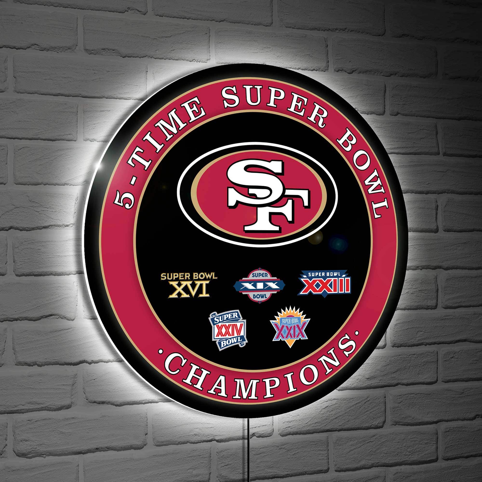 Evergreen Enterprises - San Francisco 49ers Five-Time Super Bowl Champions XL Round LED Wall Sign - Multicolor