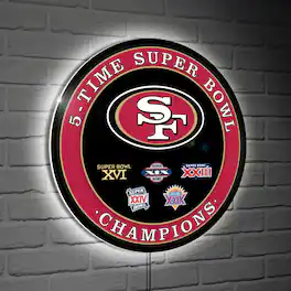 Evergreen Enterprises - San Francisco 49ers Five-Time Super Bowl Champions XL Round LED Wall Sign - Multicolor
