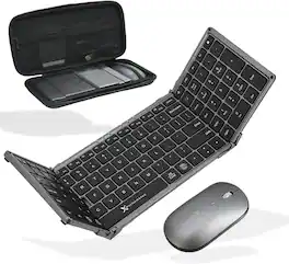 X9 - Performance Foldable Keyboard and Mouse Wireless - (BT + 2.4Ghz) - Carrying Case, Phone Stand, Full Sized - Space Gray