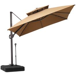 Crestlive Products - 10x10ft Aluminum Double Top Crank Cantilever Patio Umbrella with Base - Brown