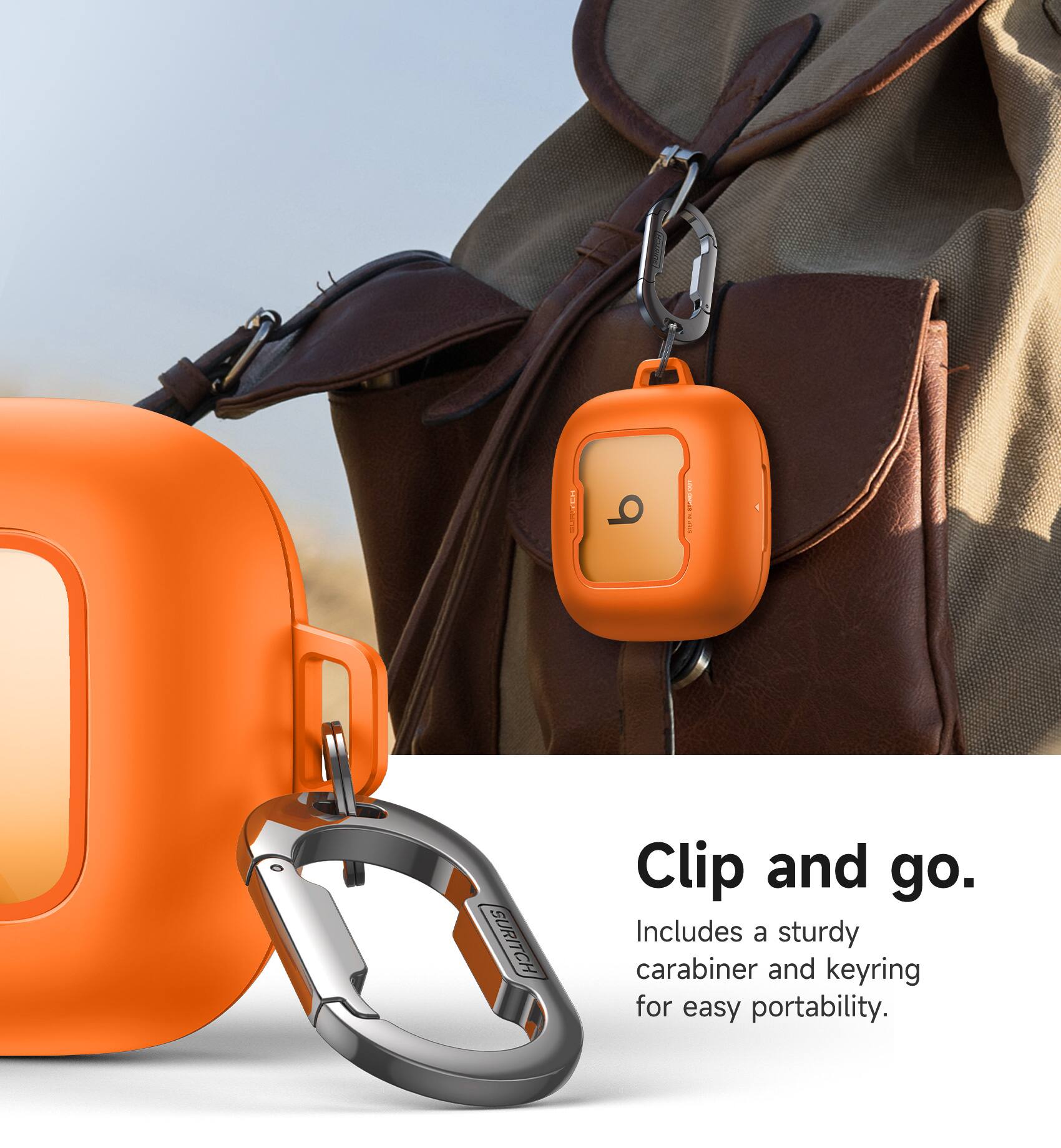 SURITCH Clip and go. Includes a sturdy carabiner and keyring for easy portability.