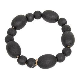 BreeBe - * Distressed Wood Oval Bead Candle Ring - Black