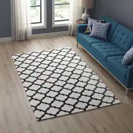 Modway - Lida Moroccan Trellis Area Rug - Ivory and Charcoal