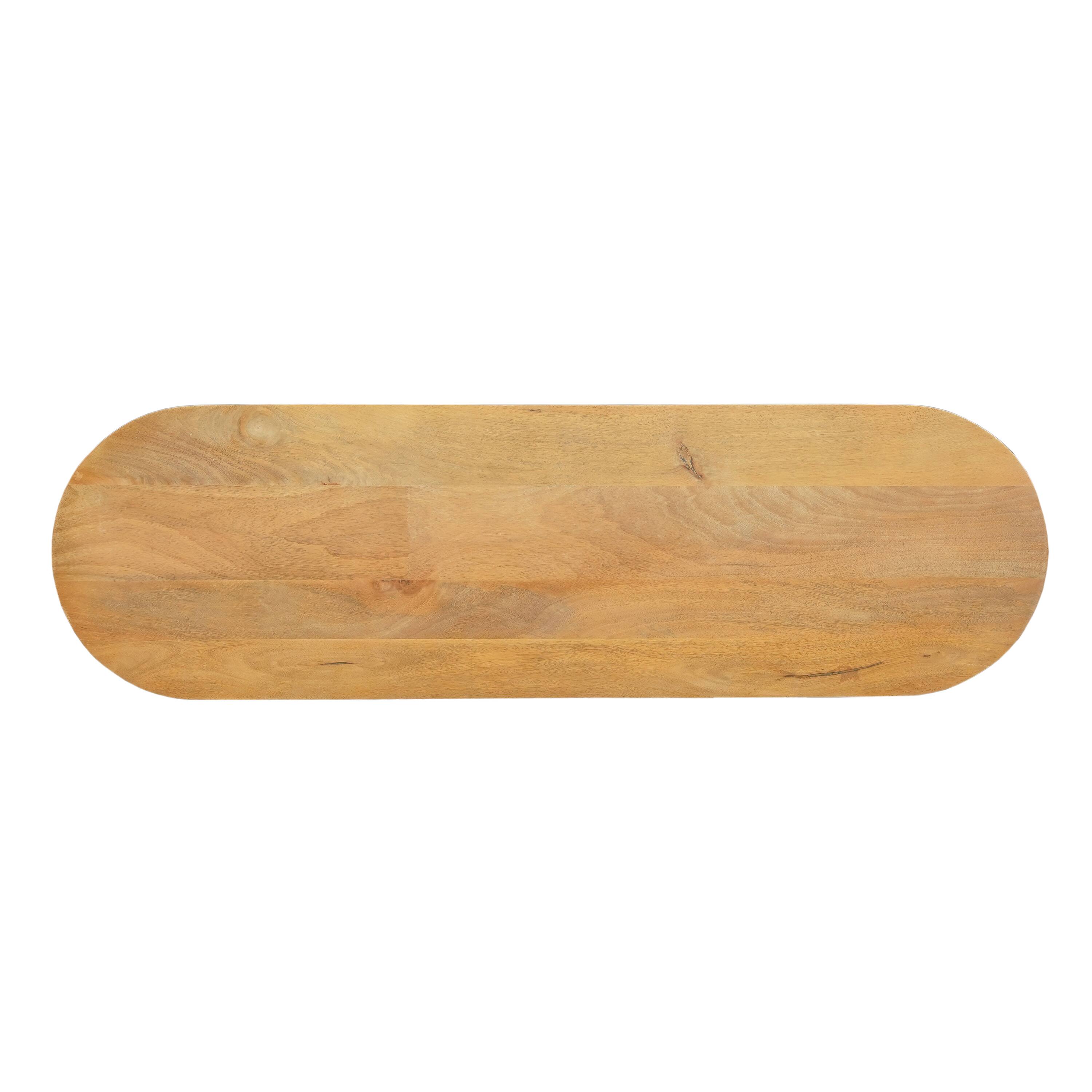 Back. Manhattan Lane - Cleo 54 Inch Sofa Console Table, Rounded Corners, Ribbed Pillar Legs, Oak Finish Mango Wood - Golden Oak Brown.