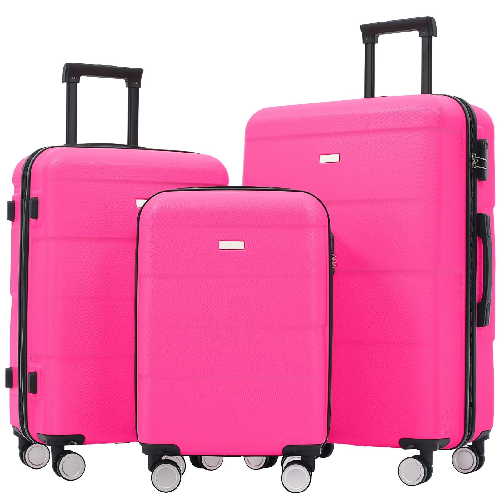 Ecooso - Hardshell Luggage Sets 3 Piece Double Spinner Wheels Suitcase,Handle Password Lock, Lightweight 20"+24"+28" Luggages - Pink