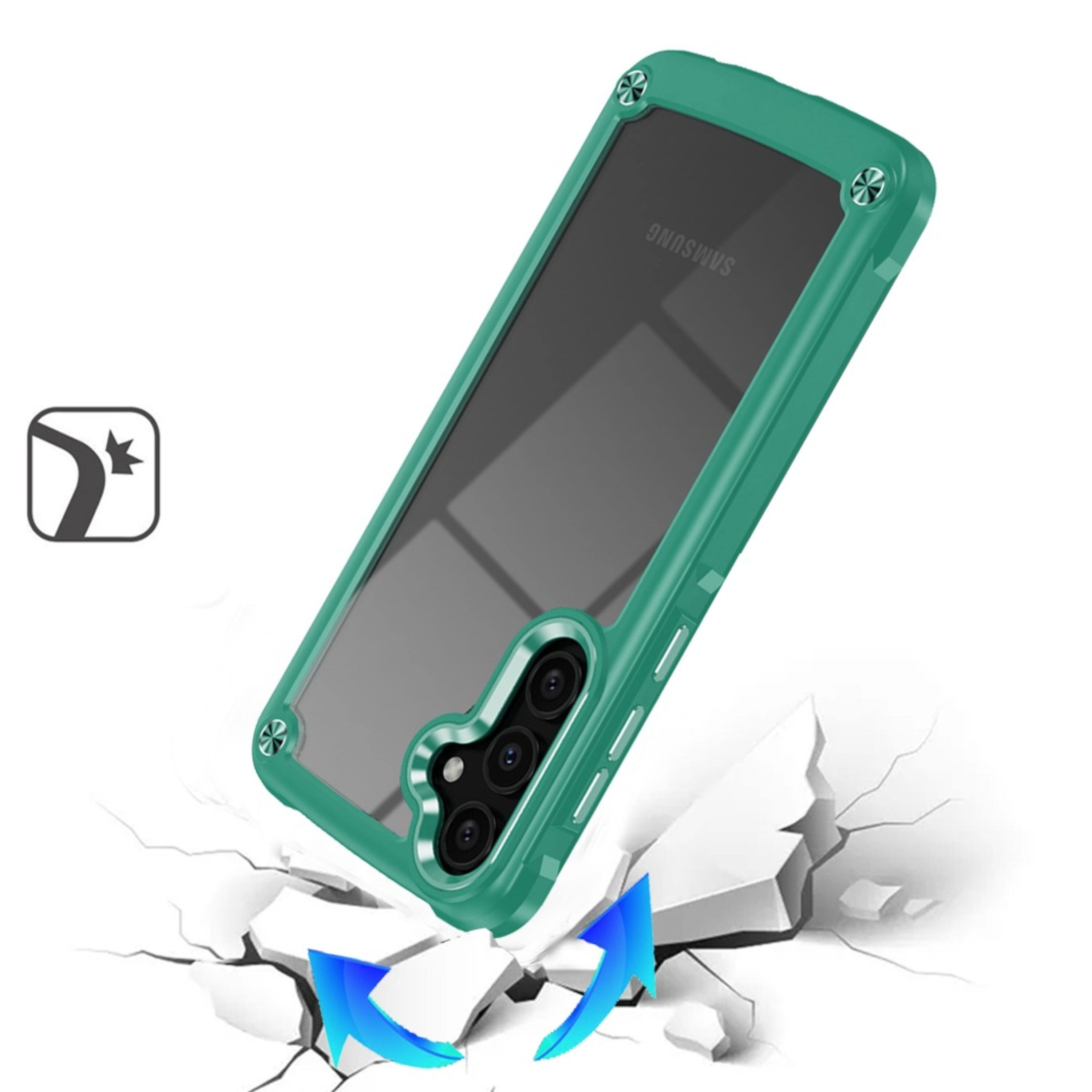 Left. Kitcheniva - Raised Bezel Metal Buttons Phone Case With Tempered Glass For Samsung S25+/S24+ Might Green - Might Green.