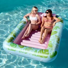 Joyfy - 85" x 57" Inflatable Tanning Pool Suntan Lounge Lounger Float for Adults Extra Large Suntan Tub (Cyan Pink)