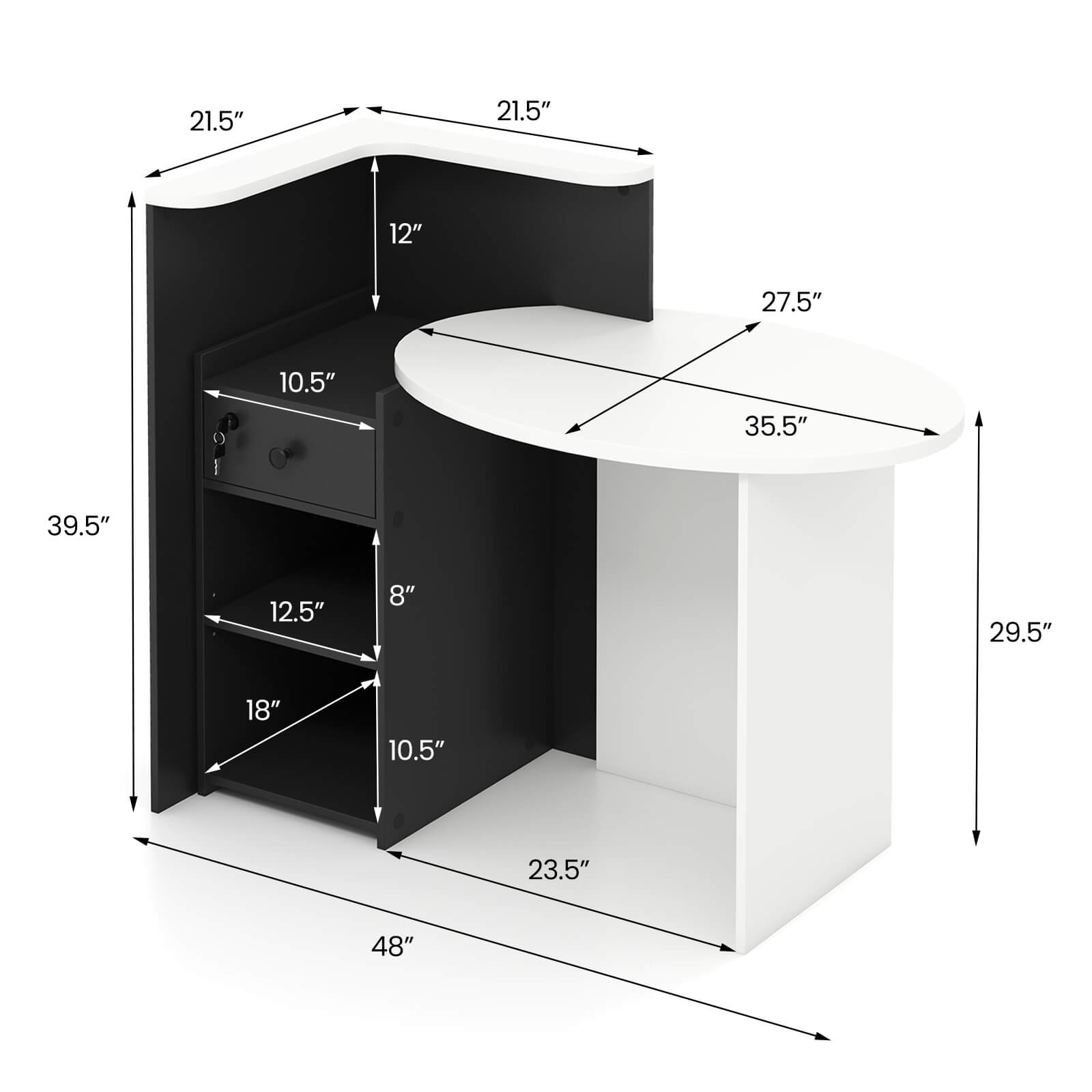 The text on the image reads: 21.5" 21.5" 12" 27.5" 10.5" 35.5" 39.5" 12.5" 8" 29.5" 18" 10.5" 23.5" 48".