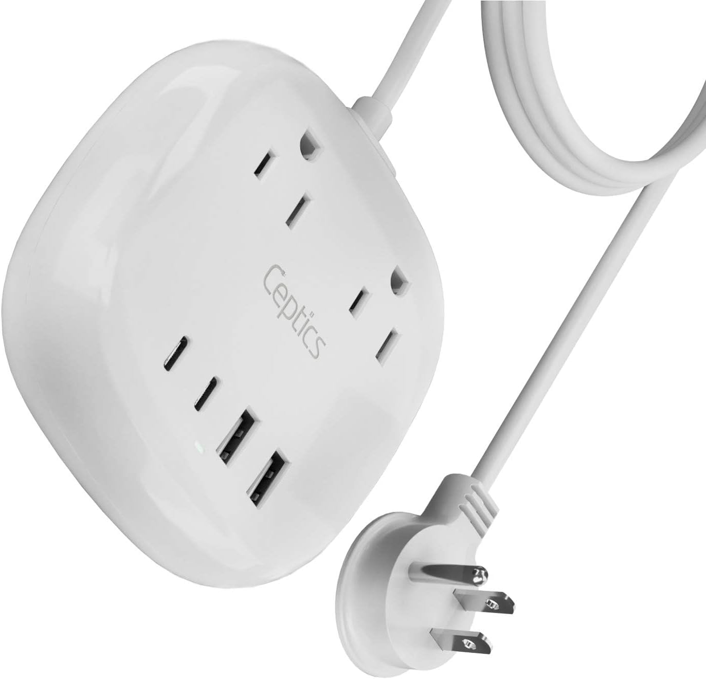 Front. Ceptics - USB C Power Strip, Compact Surge Protector with Grounded Dual USB and USB-C Ports - White.