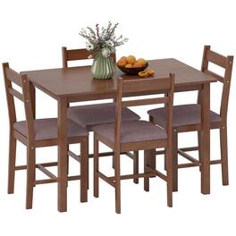 Homcom - Solid Wood Dining Table Set for 4, Farmhouse Kitchen Table with Upholstered Chairs for Dining Room - Light Brown, Brown