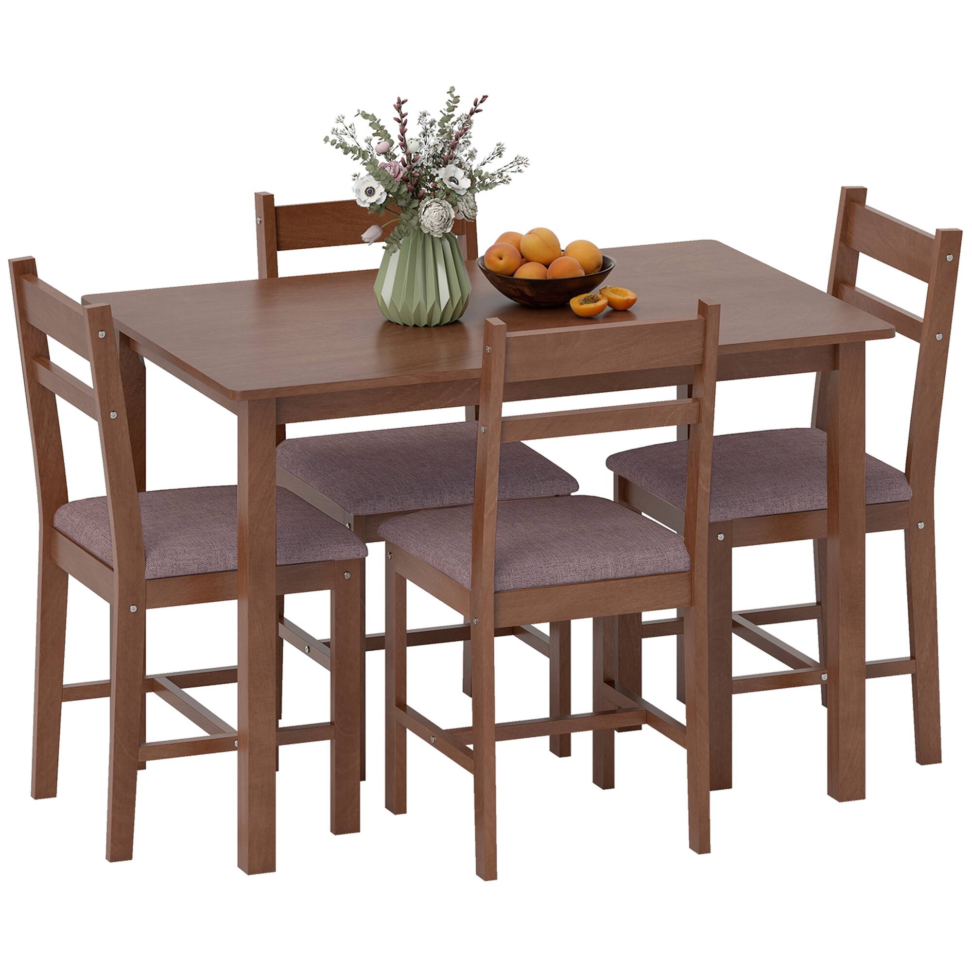 Front. Homcom - Solid Wood Dining Table Set for 4, Farmhouse Kitchen Table with Upholstered Chairs for Dining Room - Light Brown, Brown.