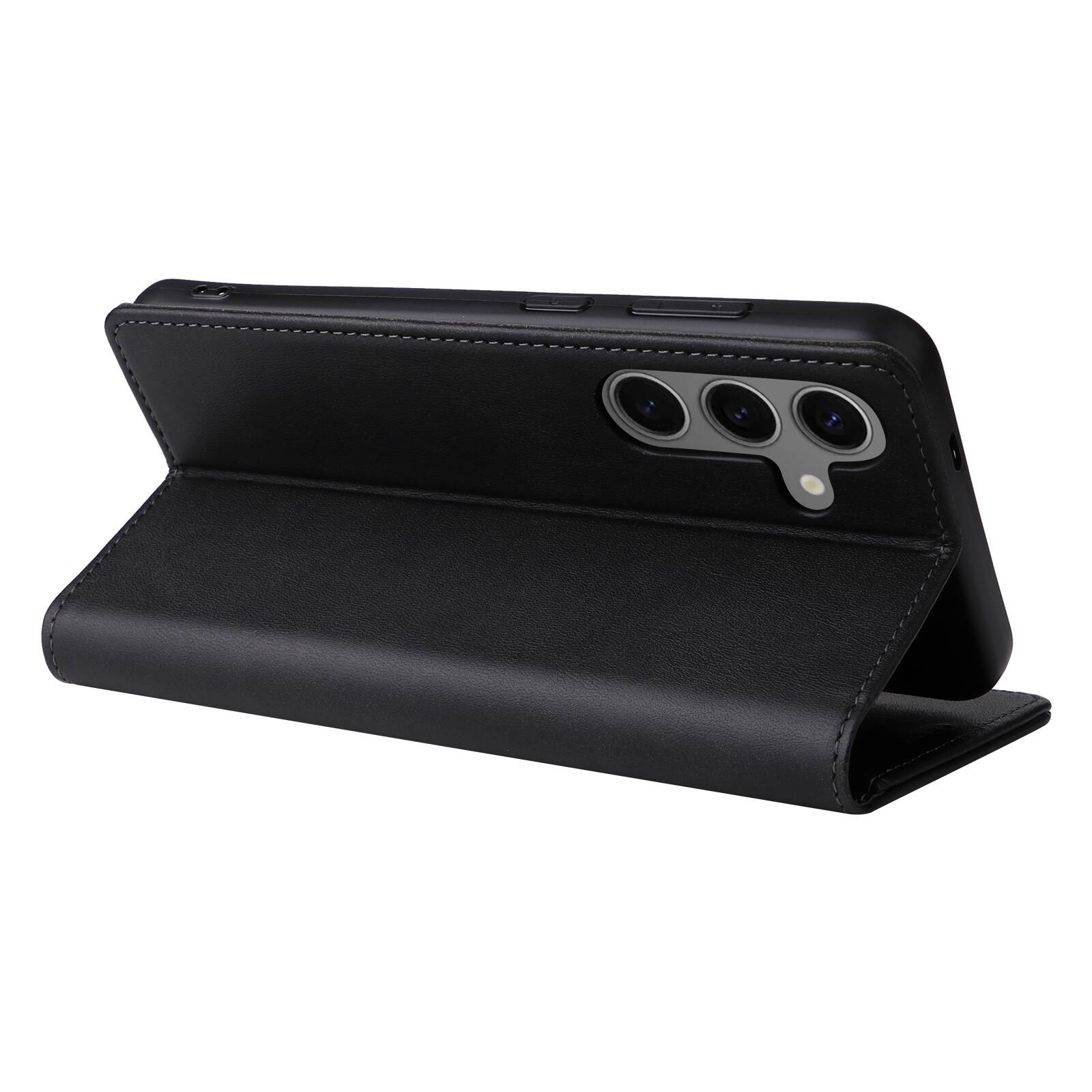 Back. Dteck - Folio Case for Samsung Galaxy S25,Wallet Case with Card Holder for Women Men,Shockproof PU Leather Flip Kickstand Cover - Black.
