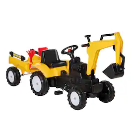 Ropilly - Kids Ride On Digger Excavator Ride On Toy with Detachable Trailer Yellow
