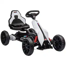 BreeBe - Aosom 12V Electric Go-Kart for Kids 3-8, Outdoor Ride On Toy with Forward/Backward Drive & Adjustable Speed - White