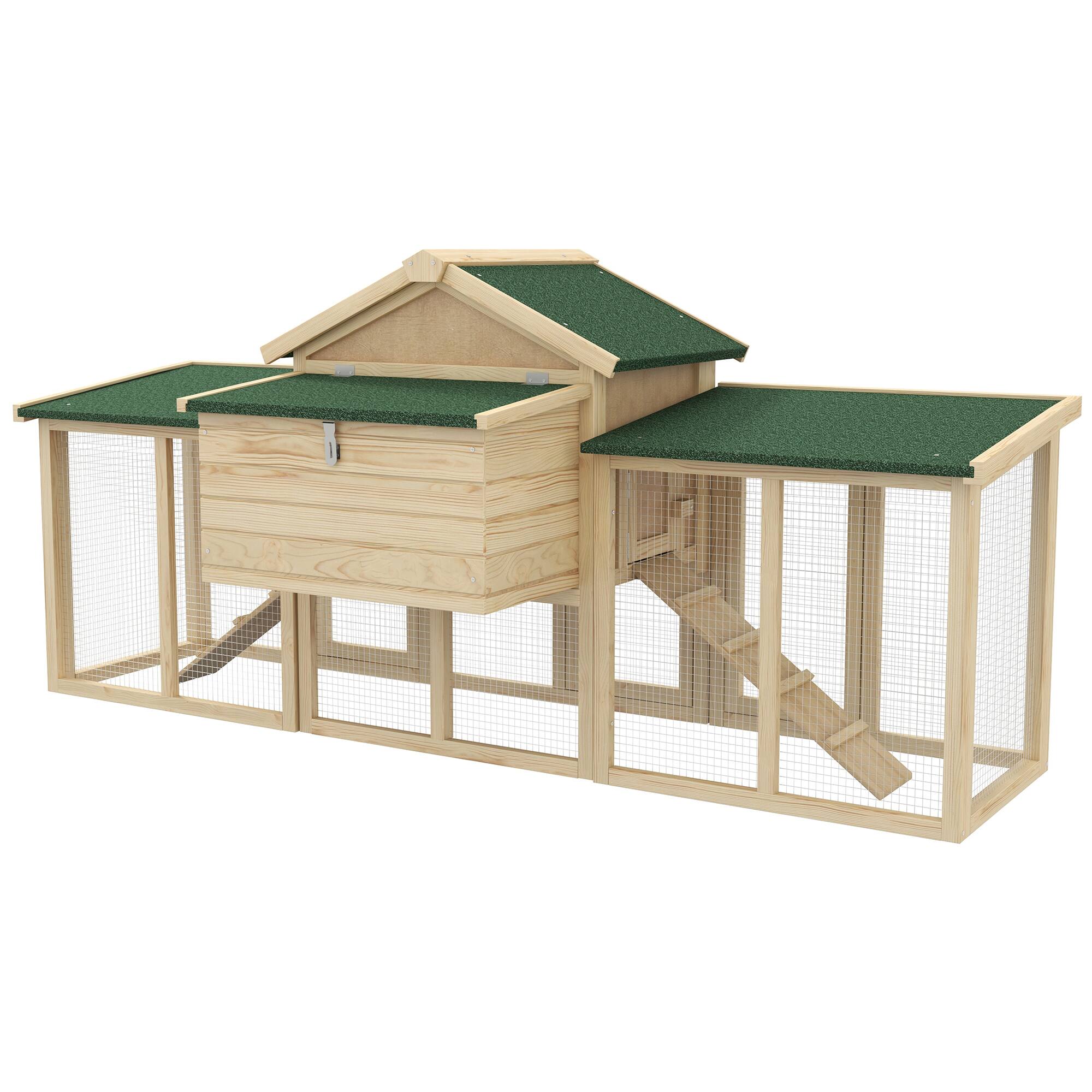 Alt View 7. Pawhut - Chicken Coop ith Nesting Box, Double Runs, Removable Tray, Ramps - Natural Wood.