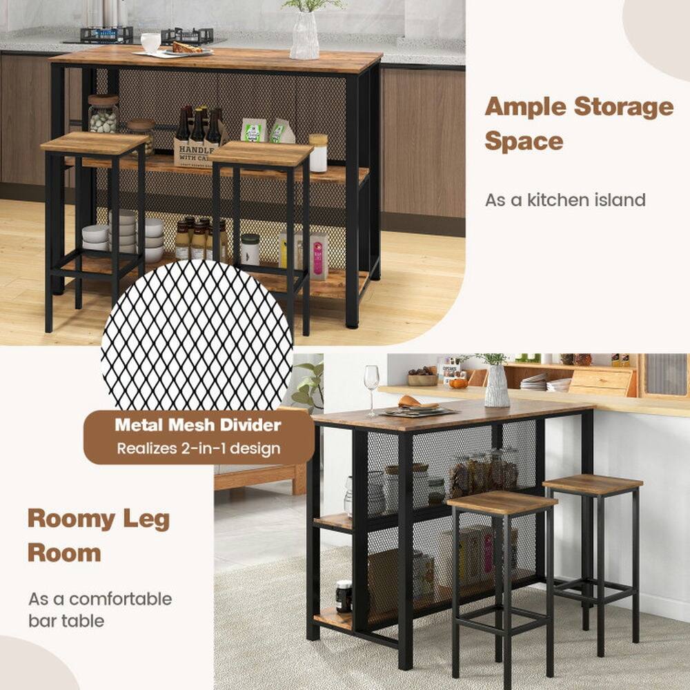 Ample Storage Space  
As a kitchen island  

Metal Mesh Divider  
Realizes 2-in-1 design  

Roomy Leg Room  
As a comfortable bar table