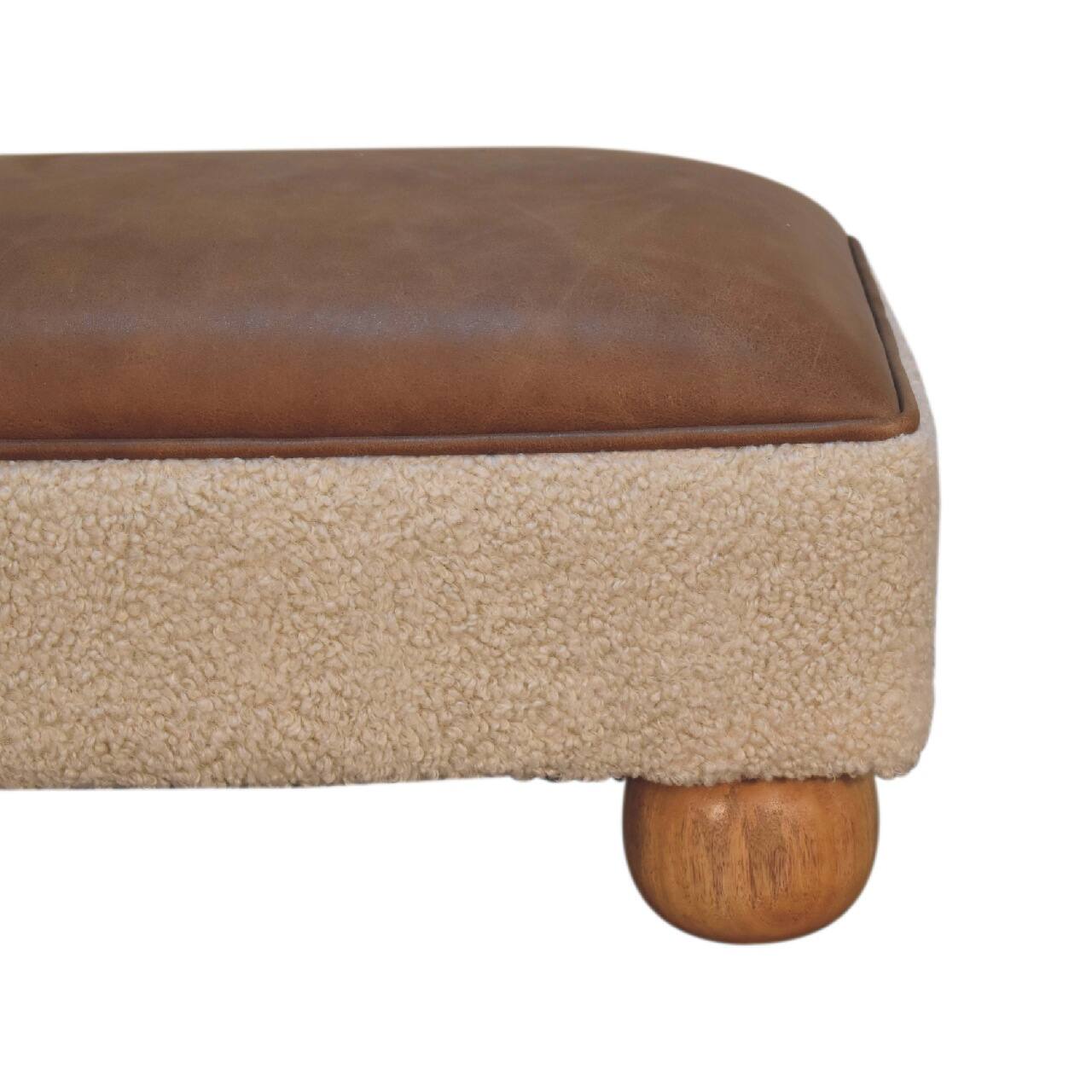 Back. Artisan Furniture - Artisan Furniture Solid Wood Vintage Leather Boucle Ball Footstool - Brown.