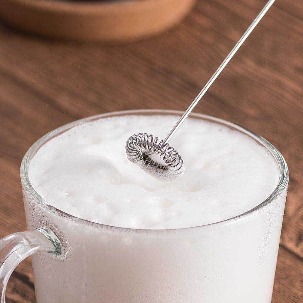 Left. ACJPR - Handheld Milk Frother – Battery Operated Mini Mixer, 304 Stainless Steel Whisk - Silver.